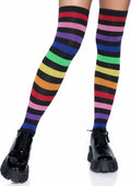 Acrylic Rainbow Stripe Thigh High Socks - OS